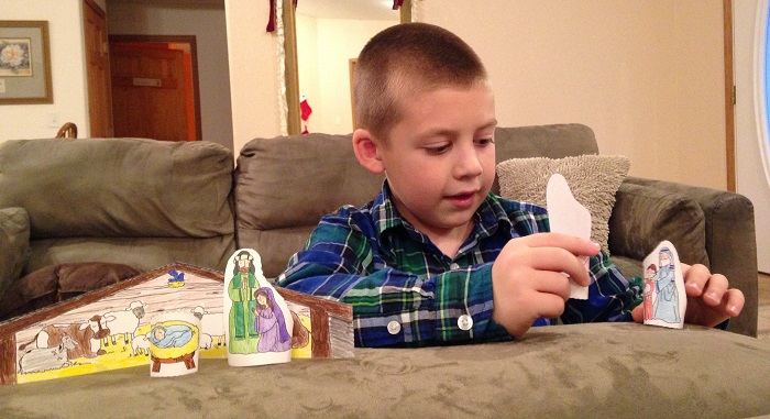 Jackson tells the story of God's great love with the Nativity scene he made today. Most of his retelling was word-for-word from Scripture. This story has been imprinted on his heart!